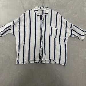 Liabella Italy Women's Oversized Lagenlook Top One Size White Blue Striped